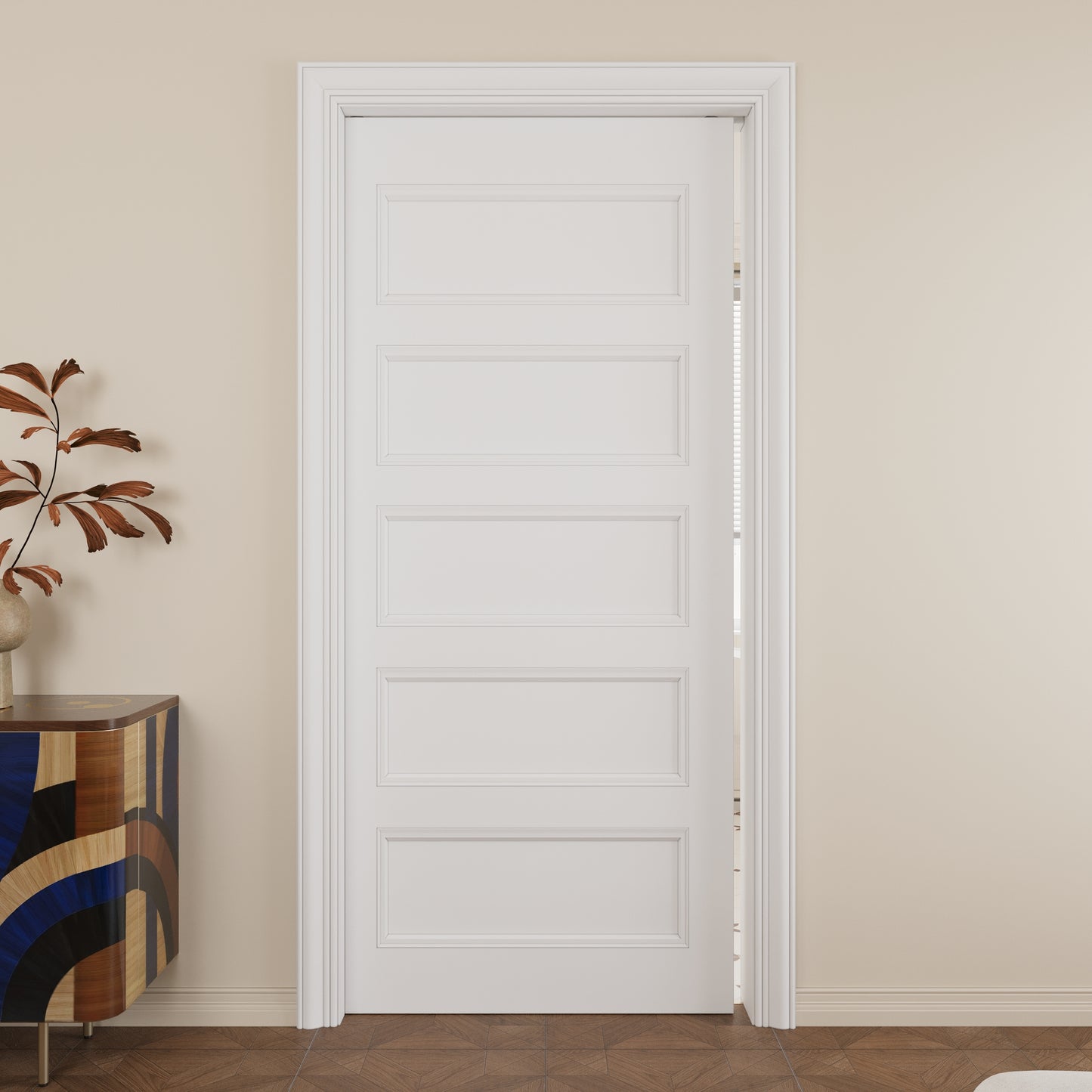 JUJUBON Slab Door, 5-Panel Molded Pre-assembled Solid Core Interior French Door, Pre-Finished Paintable Single Panel for Utility Room Pantry Closet as Prehung, Pocket, Bifold Barn Doors-Shaker w/o Hardware
