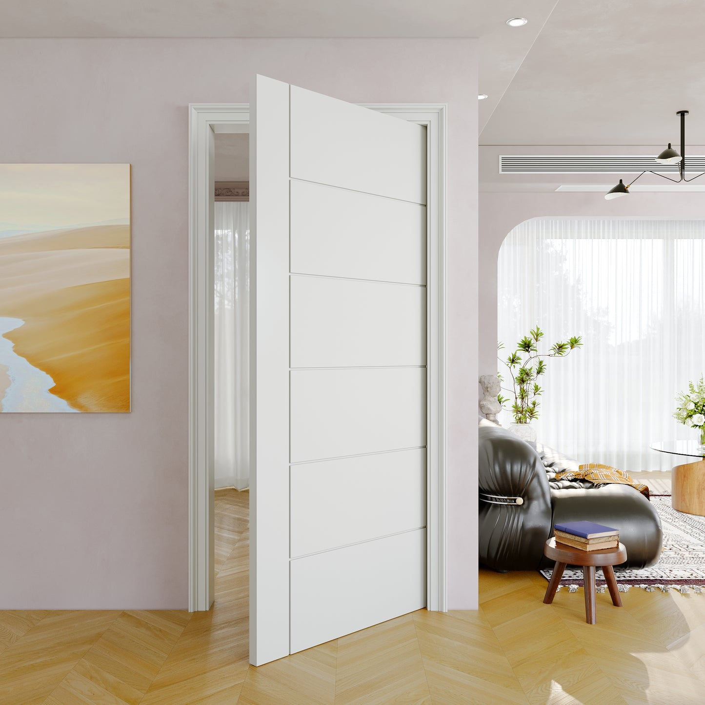 JUJUBON Slab Door, 6-Lite Modern Molded Pre-assembled Solid Core Interior French Door, Pre-Finished Paintable Single Panel for Utility Room Pantry Closet as Prehung, Pocket, Bifold Barn Doors-Shaker w/o Hardware