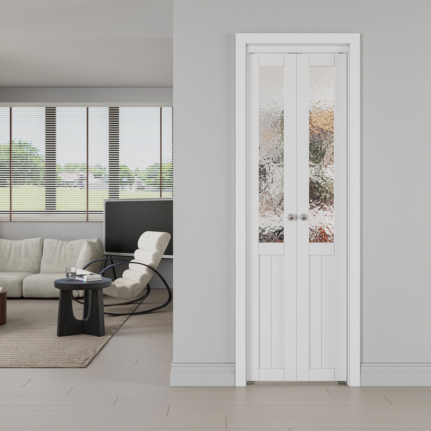 JUJUBON Pivot Doors, Half Tempered Frosted Glass Closet Door with MDF Panel Hardware Kit Included, Interior Folding Door Easy Assembly