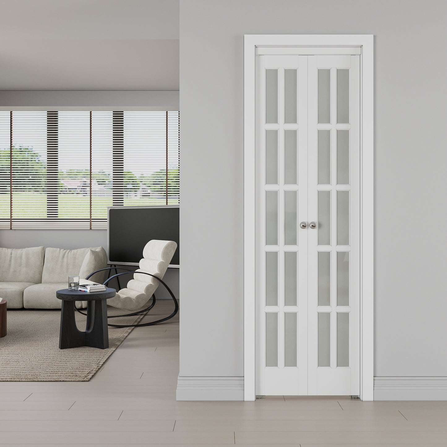 JUJUBON Pivot French Doors, 10-Lite Frosted Glass, Solid Core MDF Wood & PVC Covered Finished, White Closet Doors