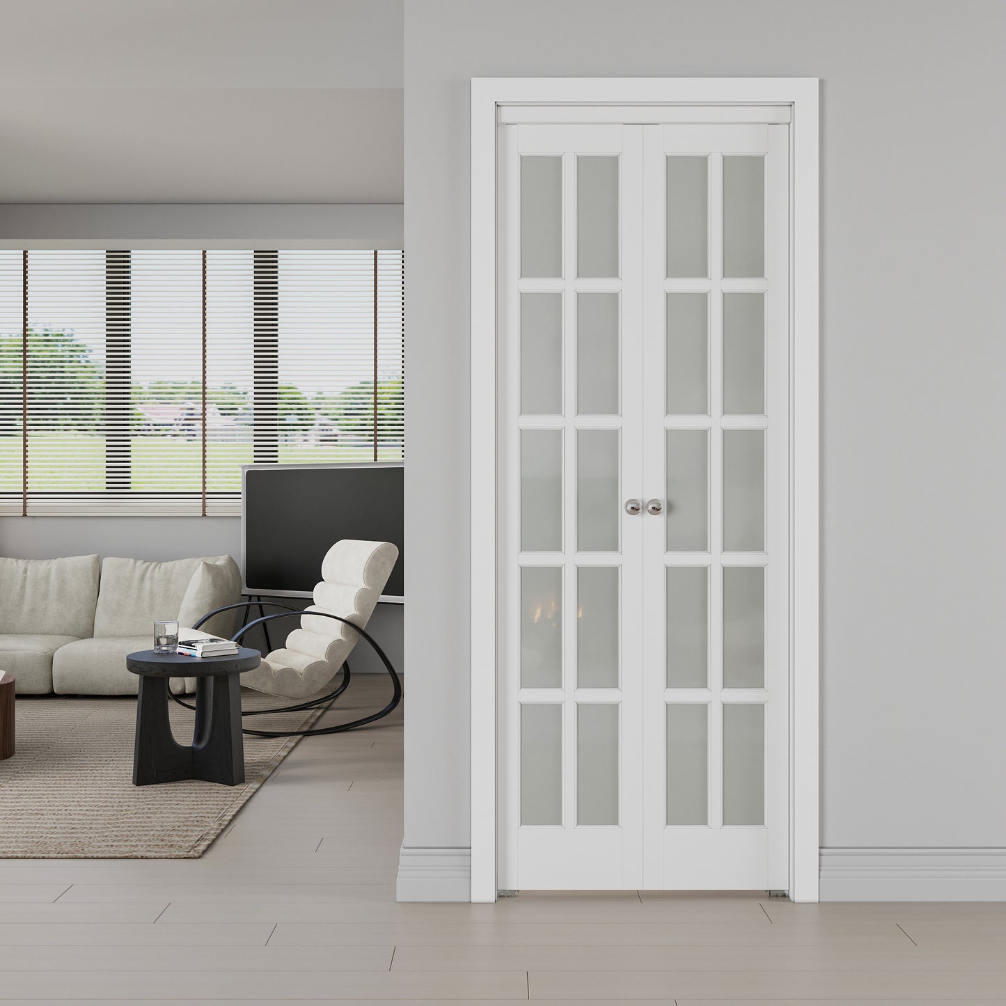 JUJUBON Pivot French Doors, 10-Lite Frosted Glass, Solid Core MDF Wood & PVC Covered Finished, White Closet Doors