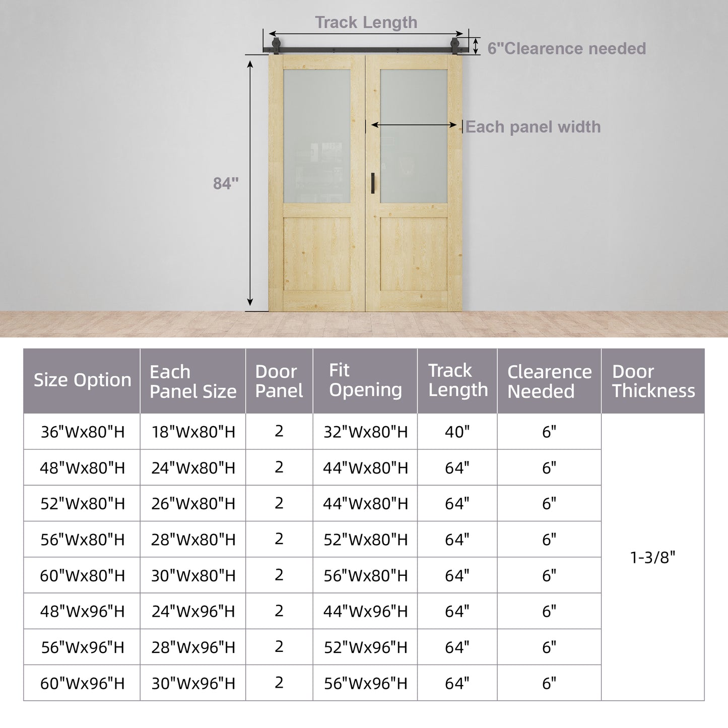 Pre-Assembled Bifold Barn Doors and Hardware Included, Half Lite Frosted Glass & Pine Wood,Unfinished MDF Full Frosted Glass BiFold Barn Doors with Good Privacy, Interior Bifold Sliding Barn Door for Closet Pantry Laundry