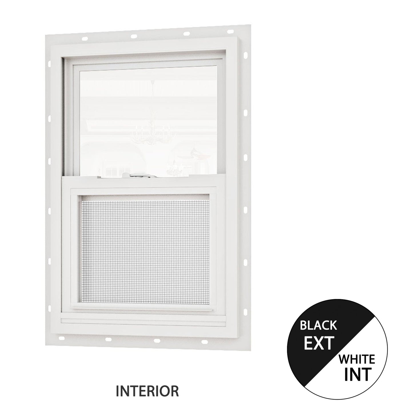 Jujubon White Interior with Black Exterior 62 Series Double Glazed Single Hung Vinyl Window with Tempered Glass,
