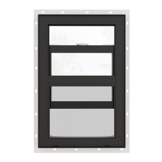 Jujubon White Interior with Black Exterior 62 Series Double Glazed Single Hung Vinyl Window with Tempered Glass,