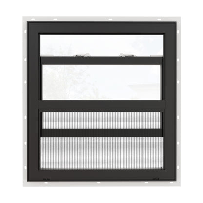 Jujubon White Interior with Black Exterior 62 Series Double Glazed Single Hung Vinyl Window with Tempered Glass,
