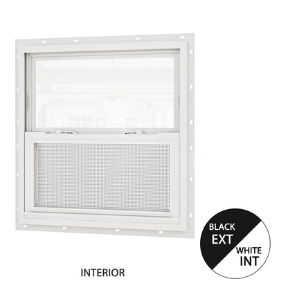Jujubon White Interior with Black Exterior 62 Series Double Glazed Single Hung Vinyl Window with Tempered Glass,
