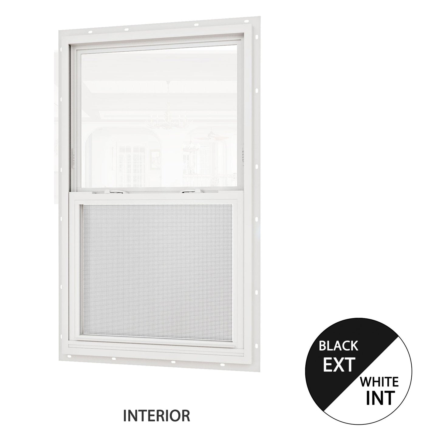 Jujubon White Interior with Black Exterior 62 Series Double Glazed Single Hung Vinyl Window with Tempered Glass,
