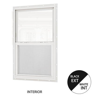 Jujubon White Interior with Black Exterior 62 Series Double Glazed Single Hung Vinyl Window with Tempered Glass,