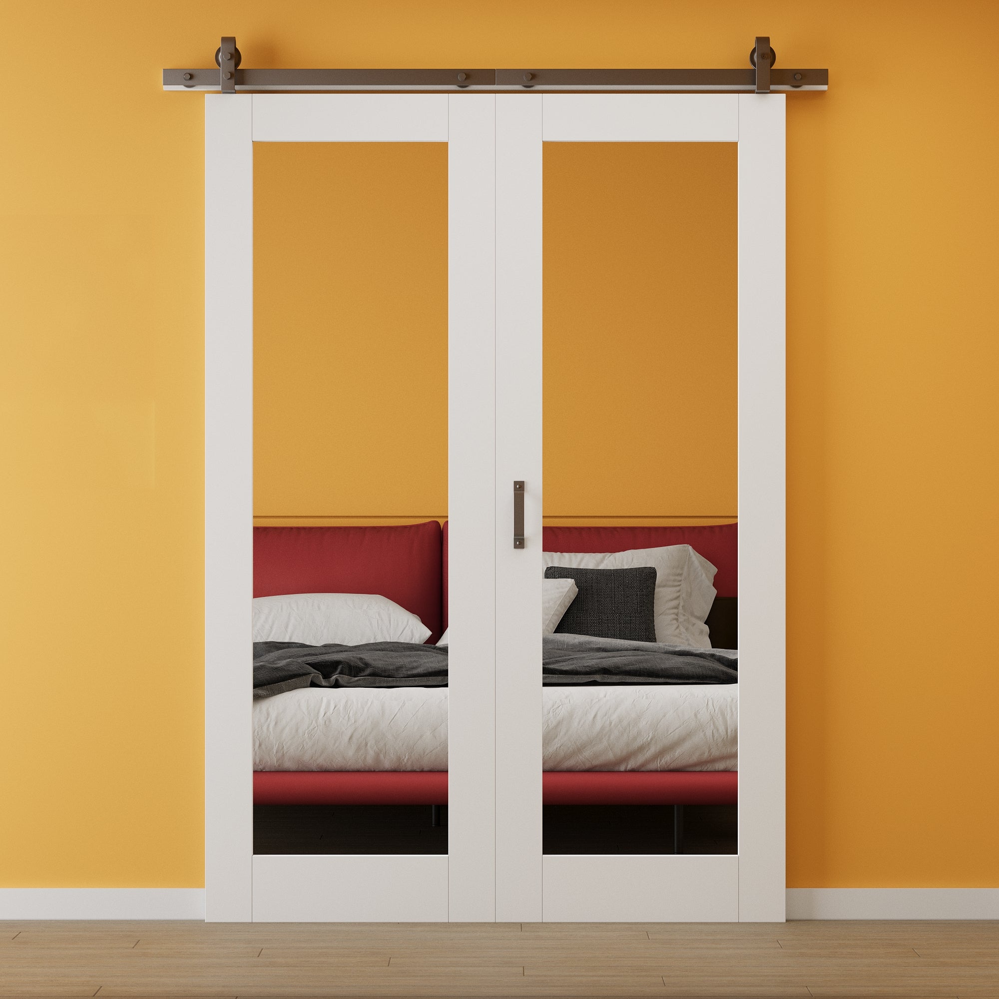 Jujubon 1 Lite Mirror Bifold Sliding Barn Door, Prefinished & Paintable Surface with Hardware Kit