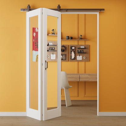 1 Lite Mirror Bifold Sliding Barn Door, Prefinished & Paintable Surface with Hardware Kit