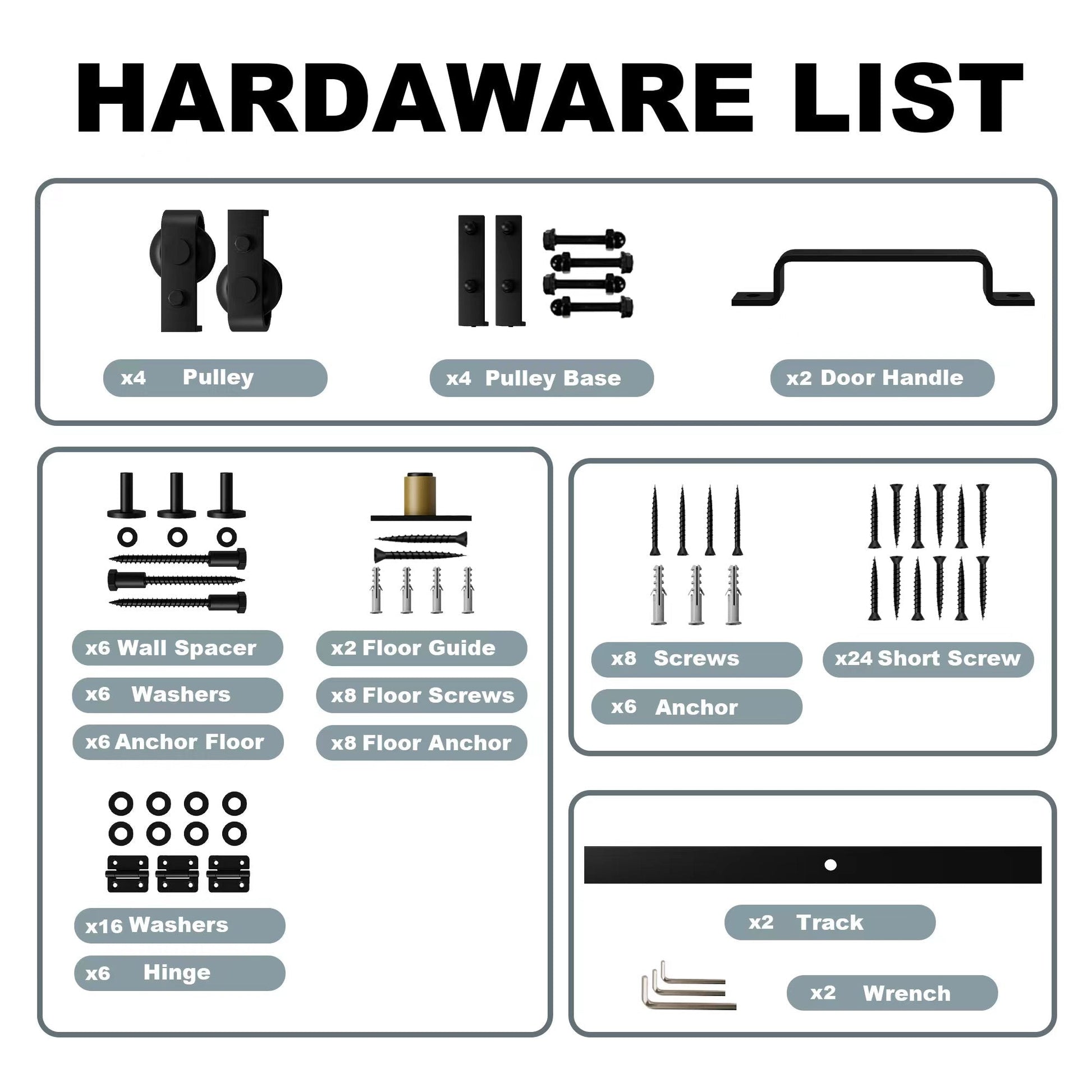 Jujubon Bifold Barn Door Hardware List