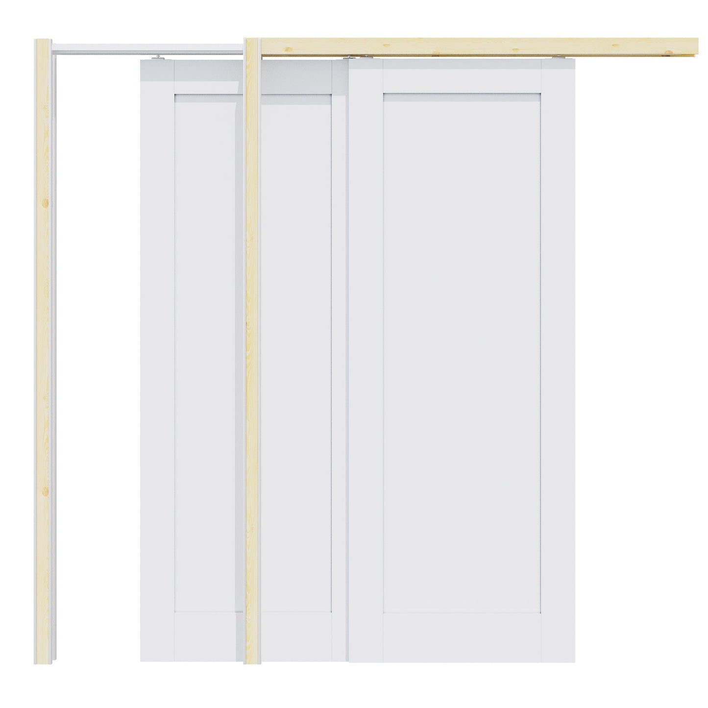 Jujubon 1 Panel Double Bypass Pocket Door with Hardware Kit & Soft Close & Frame, Solid Core MDF Wood & Paint-grade Finished, White