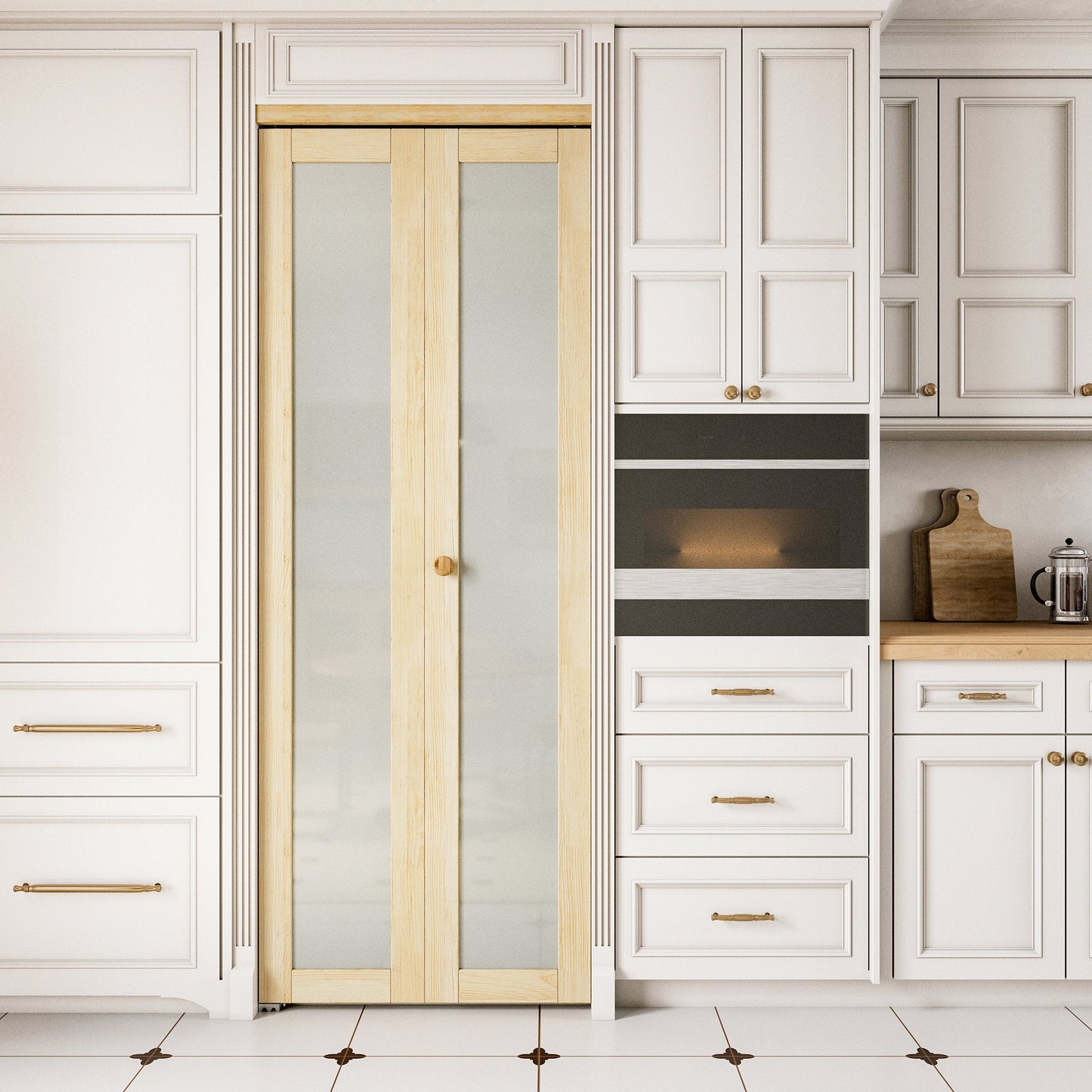 JUJUBON Glass Bifold Closet Door, Pine Wood Interior Door Slab with Tempered Frosted Glass, Folding Barn Door Interior with Hardware, Fascia & Knob, Unfnished Smooth Surface