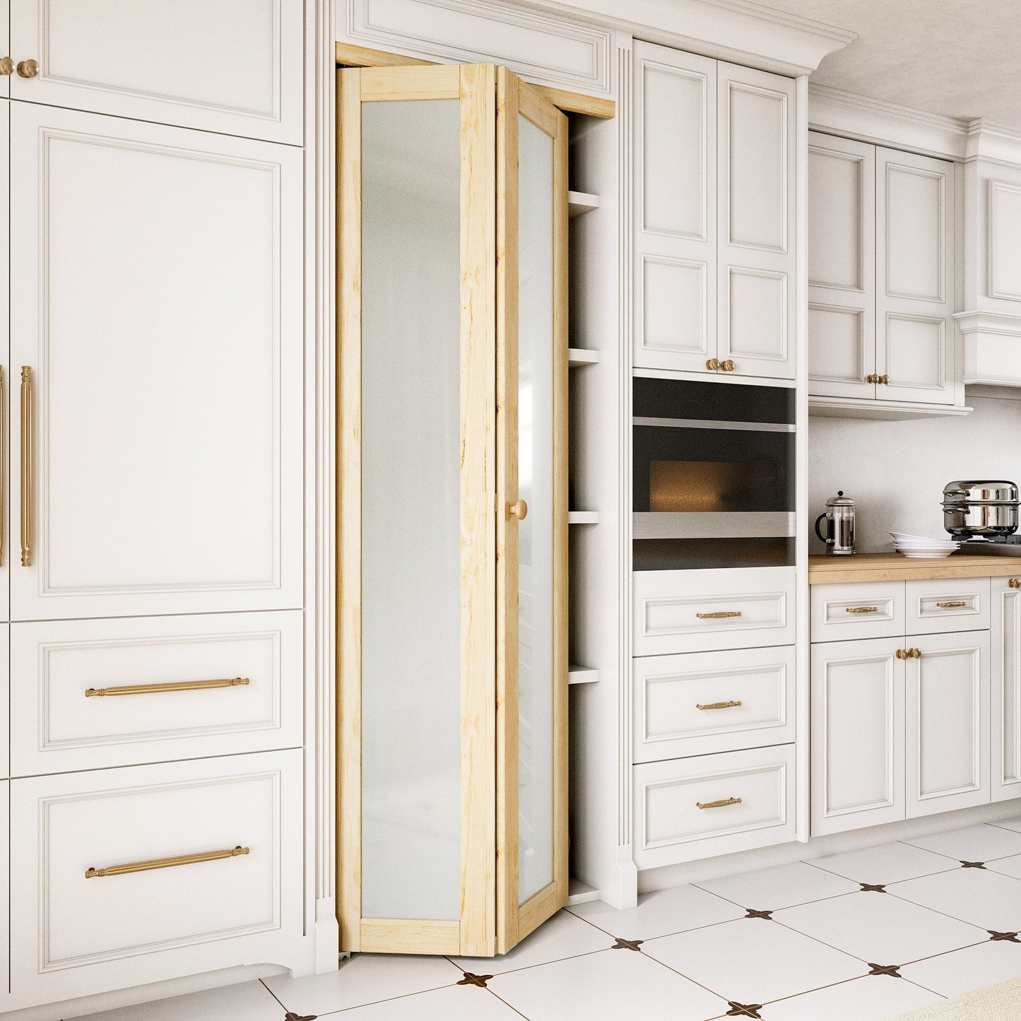 JUJUBON Glass Bifold Closet Door, Pine Wood Interior Door Slab with Tempered Frosted Glass, Folding Barn Door Interior with Hardware, Fascia & Knob, Unfnished Smooth Surface