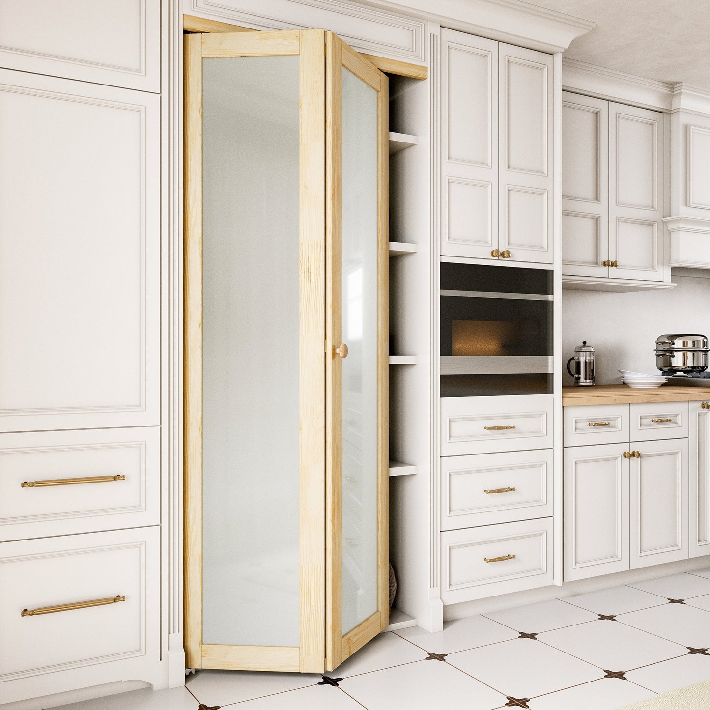 JUJUBON Glass Bifold Closet Door, Pine Wood Interior Door Slab with Tempered Frosted Glass, Folding Barn Door Interior with Hardware, Fascia & Knob, Unfnished Smooth Surface