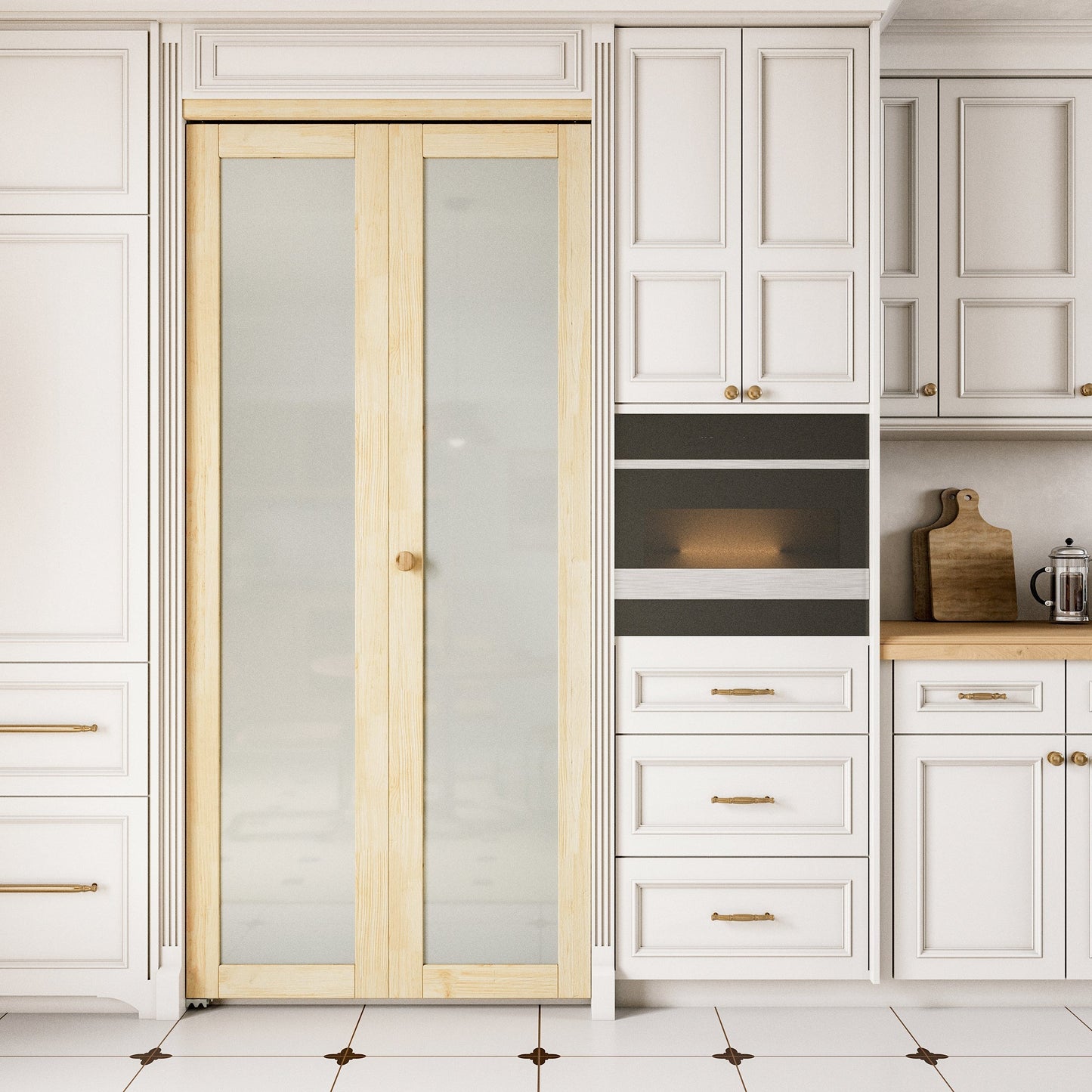 JUJUBON Glass Bifold Closet Door, Pine Wood Interior Door Slab with Tempered Frosted Glass, Folding Barn Door Interior with Hardware, Fascia & Knob, Unfnished Smooth Surface
