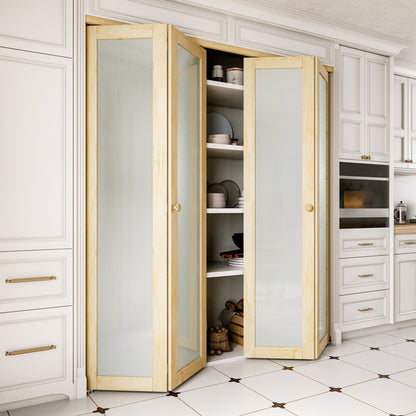 JUJUBON Glass Bifold Closet Door, Pine Wood Interior Door Slab with Tempered Frosted Glass, Folding Barn Door Interior with Hardware, Fascia & Knob, Unfnished Smooth Surface