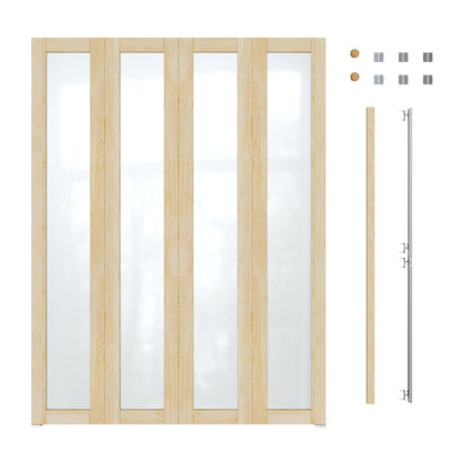 JUJUBON Glass Bifold Closet Door, Pine Wood Interior Door Slab with Tempered Frosted Glass, Folding Barn Door Interior with Hardware, Fascia & Knob, Unfnished Smooth Surface