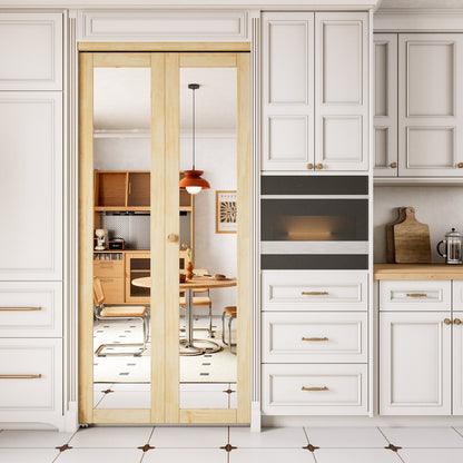 Jujubon 1-Lite Mirror Solid Core Unfinished Pine Wood Interior Closet Pivot Door with Hardware