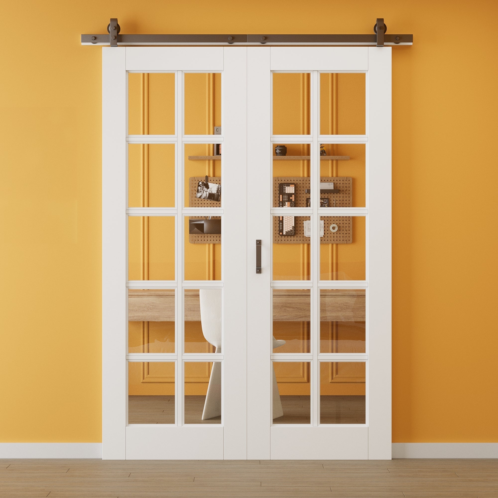JUJUBON Pre-Assembled 10-Lite Clear Glass Bifold Barn Door, Paintable MDF Bi Fold Barn Doors with Hardware Included, Interior Bifold Sliding Barn Door for Pantry Laundry Closet, Easy Install