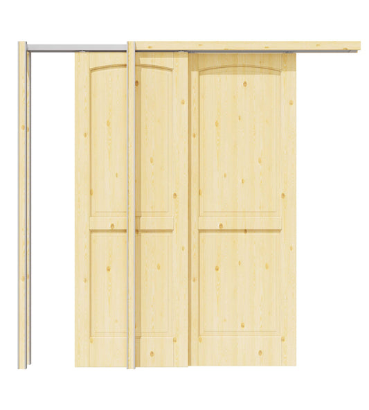 Jujubon 2 Panel Double Bypass Pocket Door with Hardware Kit & Soft Close & Frame, Pine Wood & Paint-grade Finished