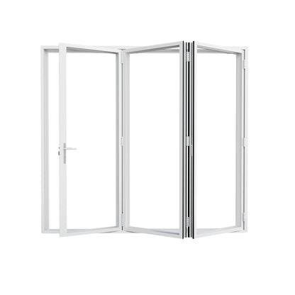 Jujubon 3 Panel Center Opening Outswing Double Tempered Glass White Aluminum Folding Patio Door