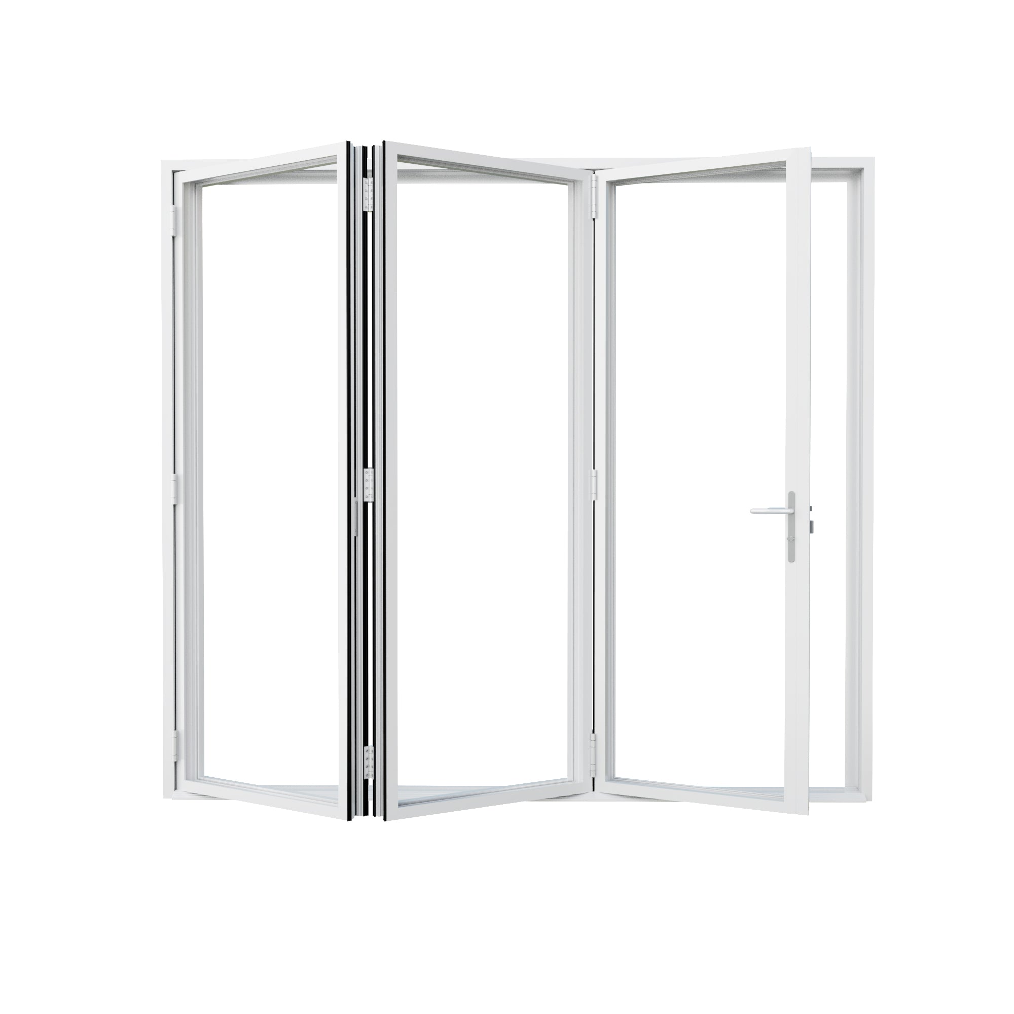 Jujubon 3 Panel Center Opening Outswing Double Tempered Glass White Aluminum Folding Patio Door