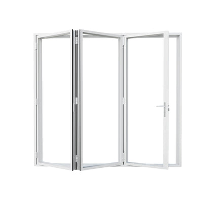 Jujubon 3 Panel Center Opening Outswing Double Tempered Glass White Aluminum Folding Patio Door