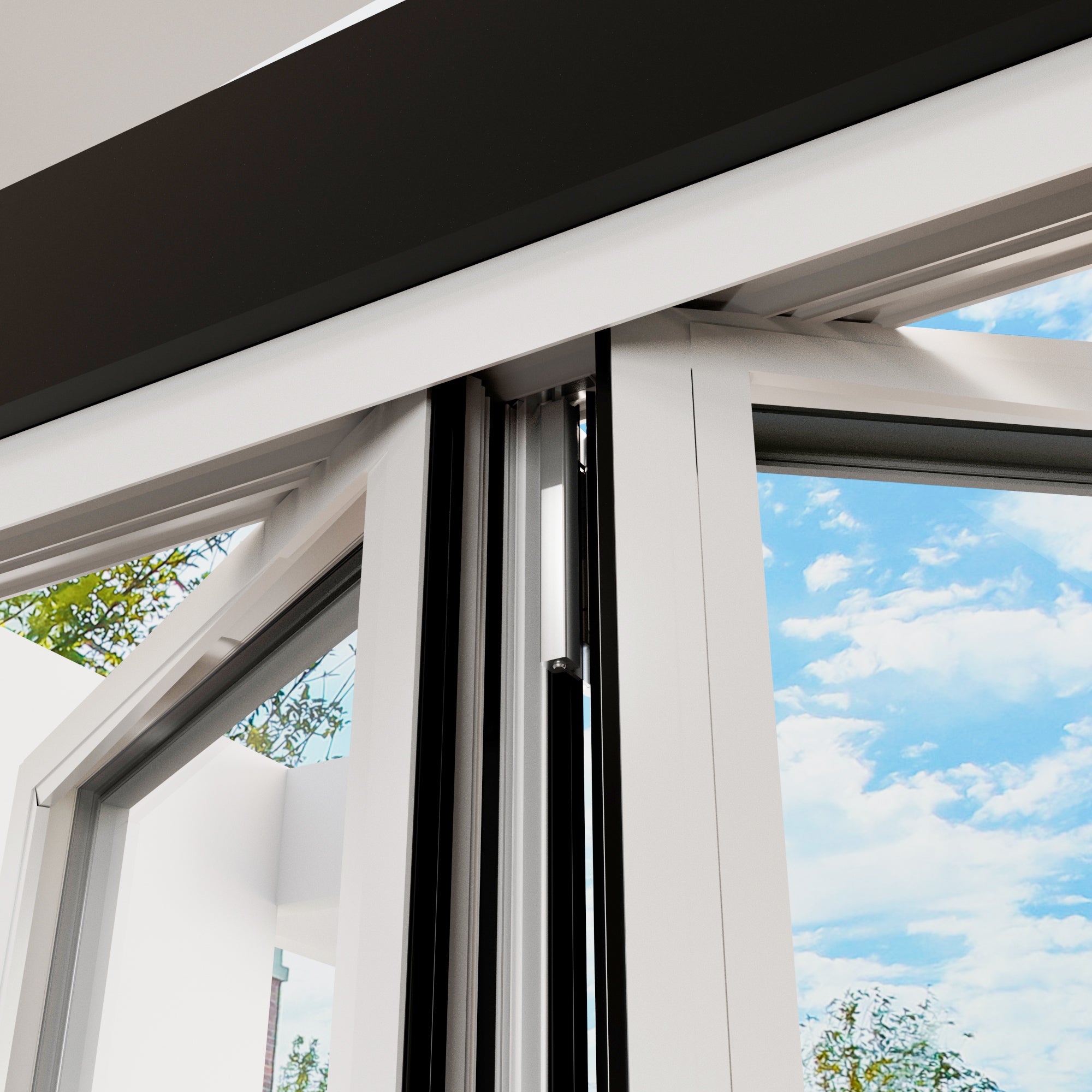 Jujubon 3 Panel Center Opening Outswing Double Tempered Glass White Aluminum Folding Patio Door