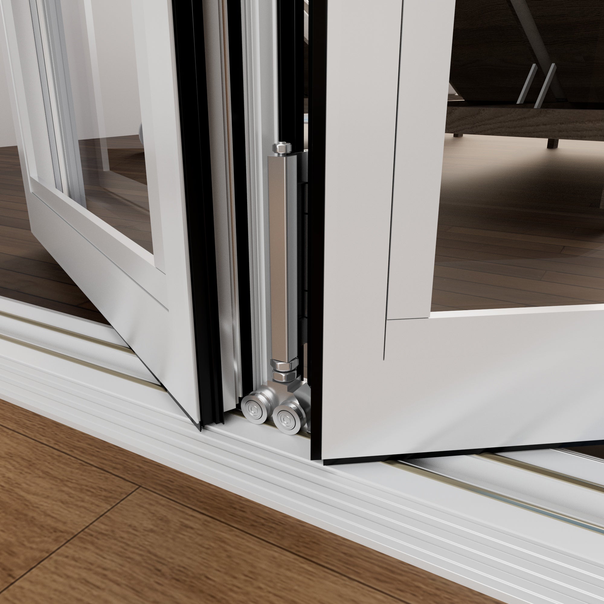 Jujubon 3 Panel Center Opening Outswing Double Tempered Glass White Aluminum Folding Patio Door