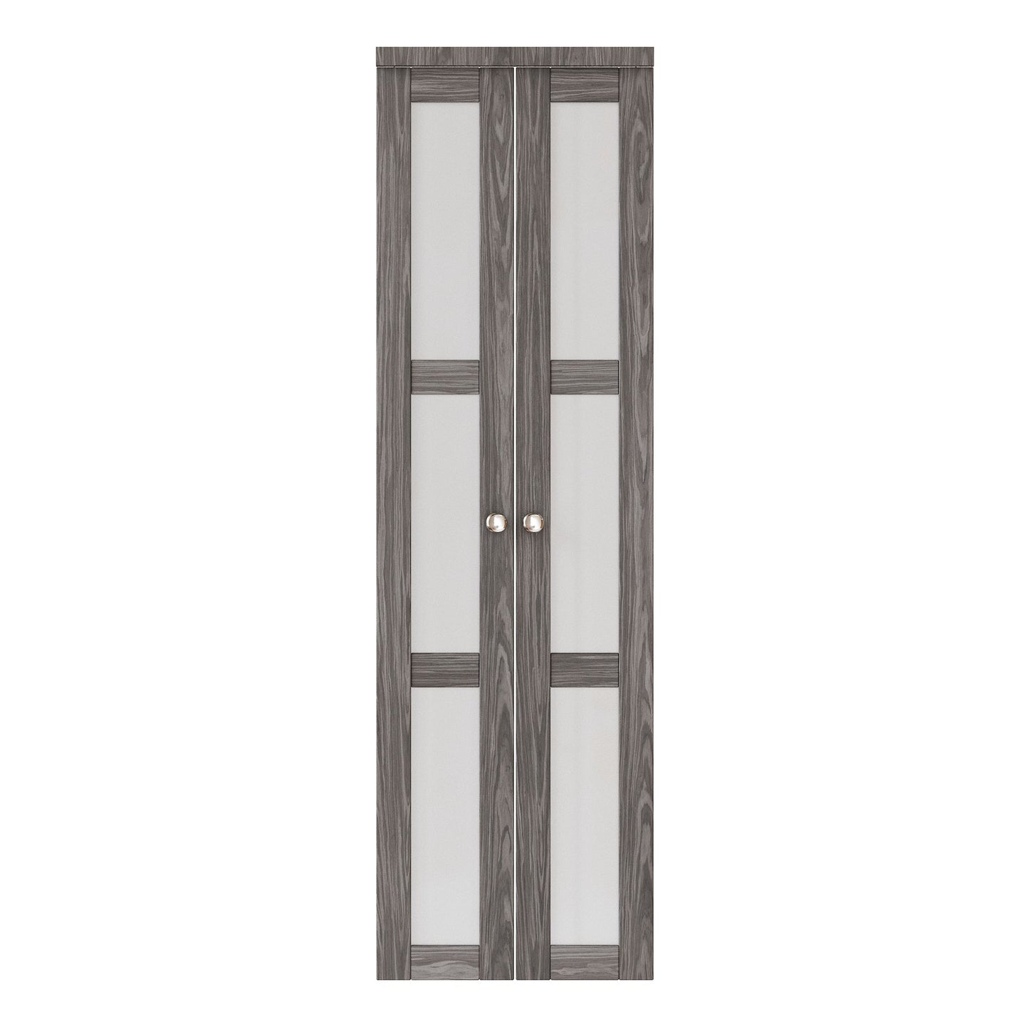 [Two Hardware Kits] Jujubon 3-Lite Forest Glass Pivot Door with Two Hardware Kits, Solid Core MDF Wood, Iron Age