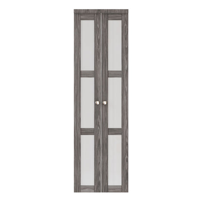 [Two Hardware Kits] Jujubon 3-Lite Forest Glass Pivot Door with Two Hardware Kits, Solid Core MDF Wood, Iron Age