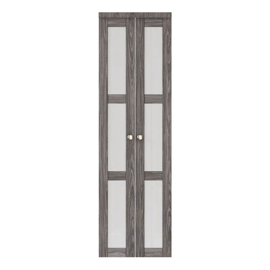 Jujubon 3-Lite Forest Glass Pivot Door with Hardware Kit, Solid Core MDF Wood, Iron Age