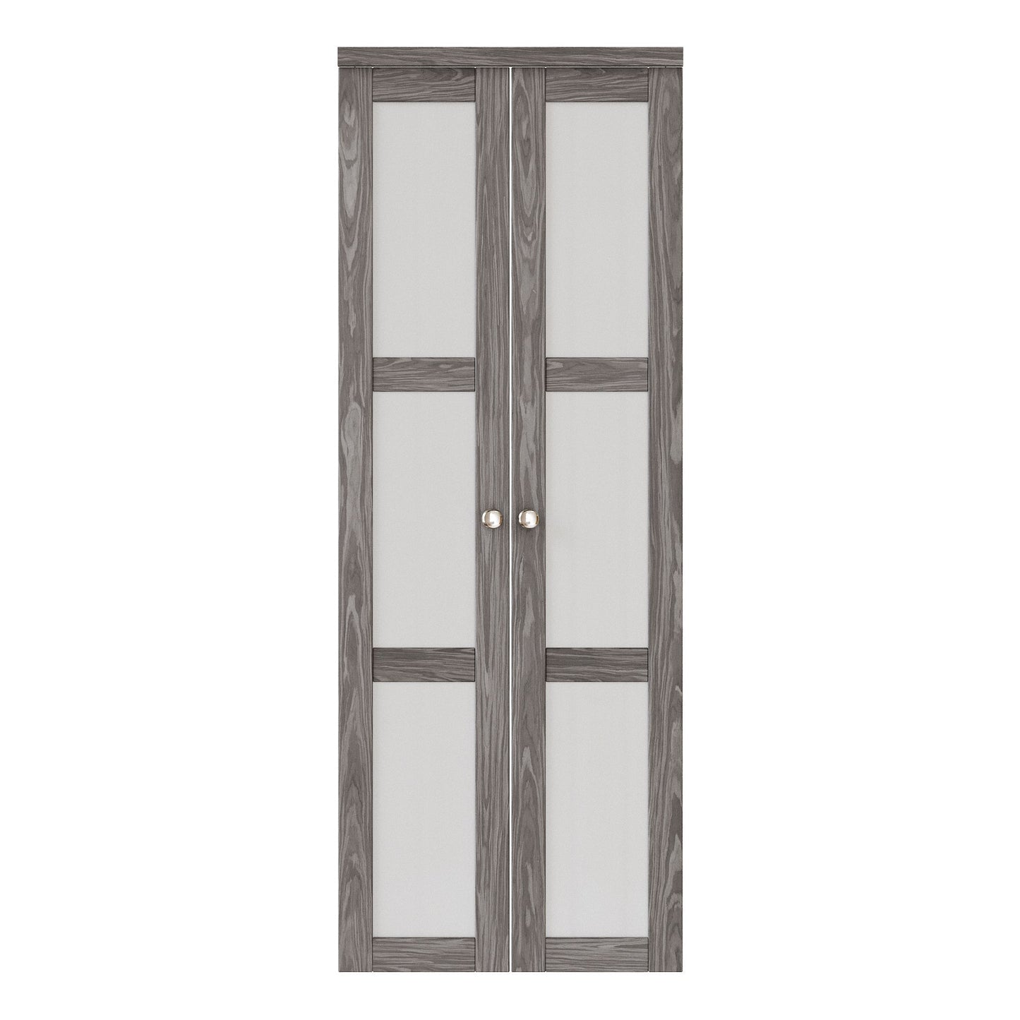 [Two Hardware Kits] Jujubon 3-Lite Forest Glass Pivot Door with Two Hardware Kits, Solid Core MDF Wood, Iron Age