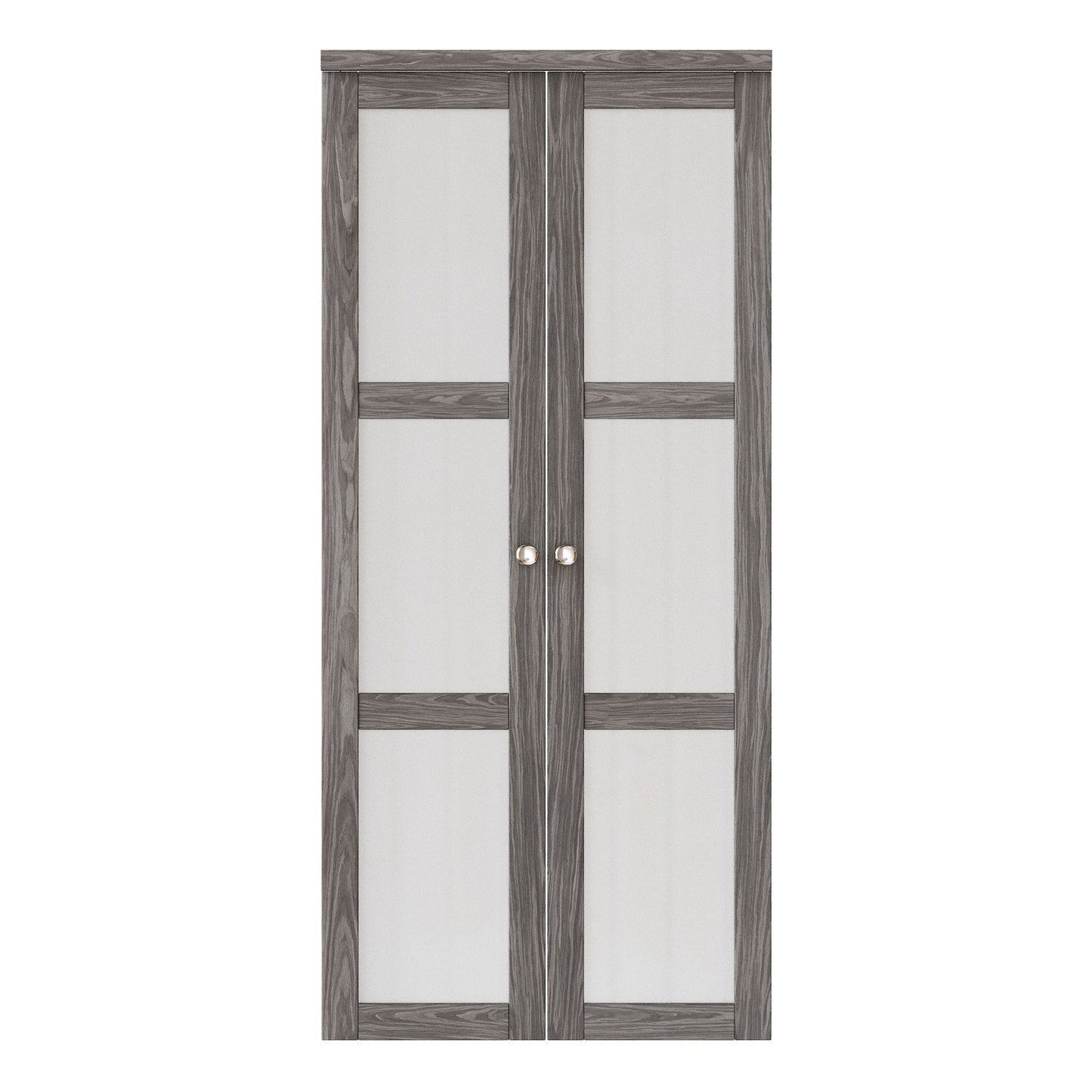 [Two Hardware Kits] Jujubon 3-Lite Forest Glass Pivot Door with Two Hardware Kits, Solid Core MDF Wood, Iron Age