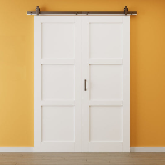 JUJUBON Paintable Bifold Barn Door, 3 Panels Barn Door Bifold Closet Doors with Hardware Kit Included, Water-Resistant Pre-Assembled MDF Panels, Smooth Sliding Easy Install