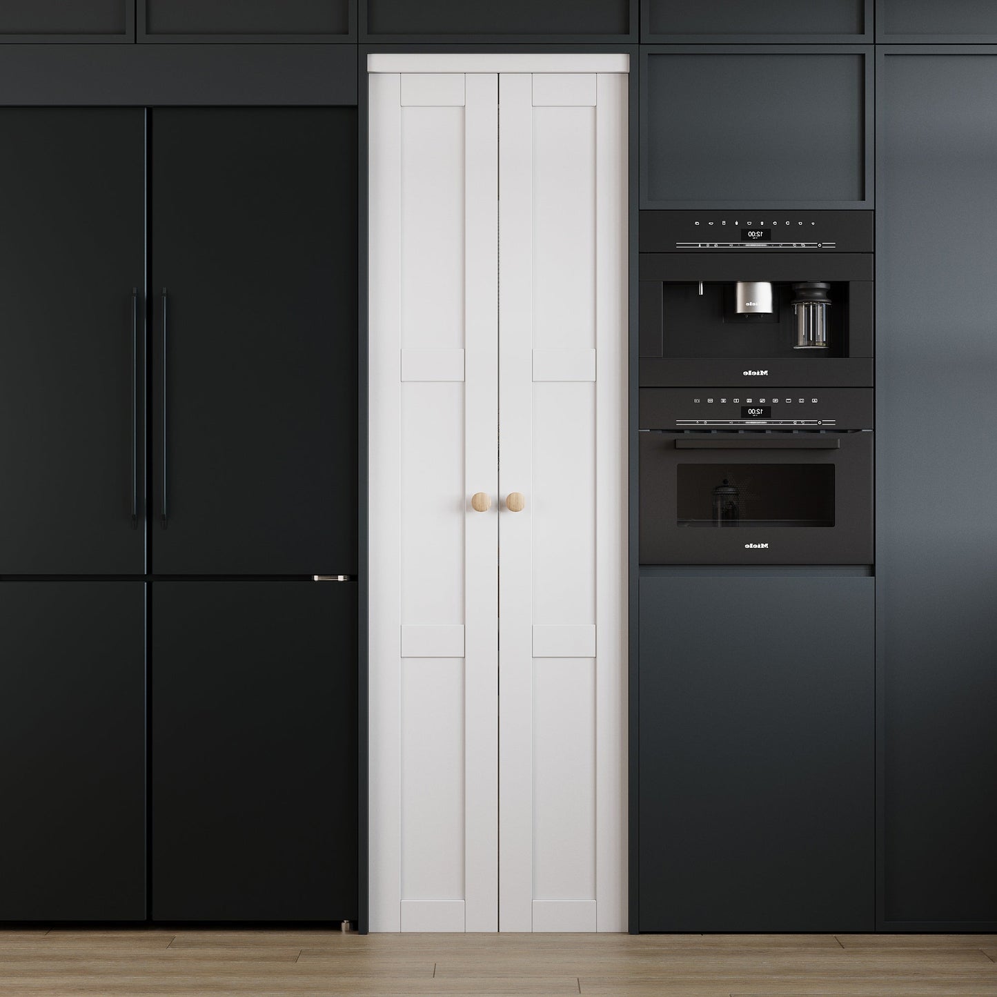 Jujubon 3-Lite Panel Closet  Pivot Door with Hardware Kit & Knob, Solid Core MDF Wood & Finished & PVC Surface, White