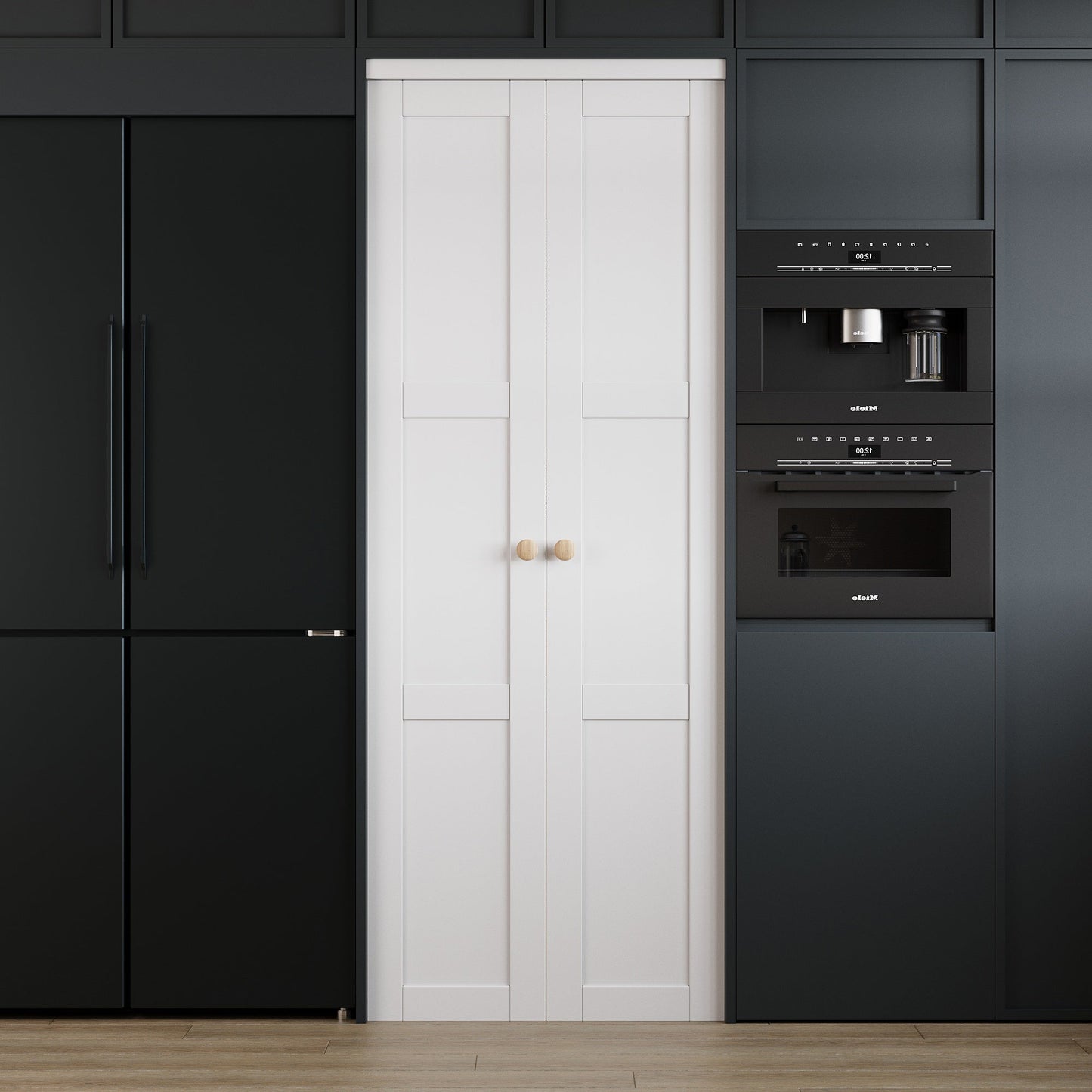 Jujubon 3-Lite Panel Closet  Pivot Door with Hardware Kit & Knob, Solid Core MDF Wood & Finished & PVC Surface, White