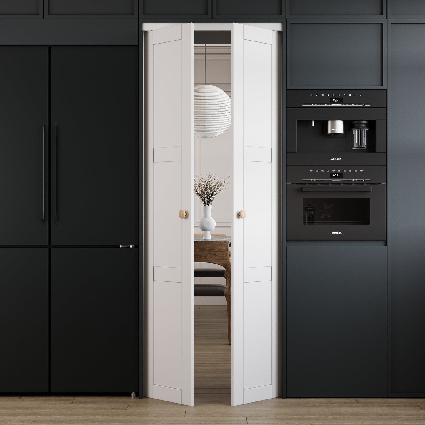 Jujubon 3-Lite Panel Closet  Pivot Door with Hardware Kit & Knob, Solid Core MDF Wood & Finished & PVC Surface, White