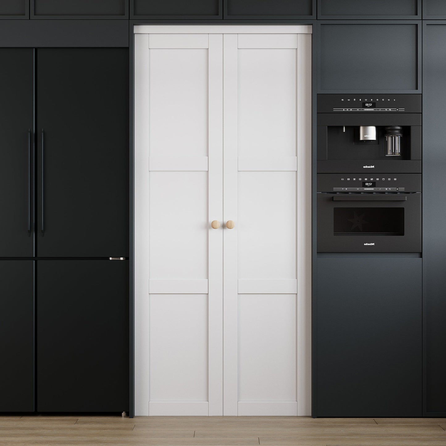Jujubon 3-Lite Panel Closet  Pivot Door with Hardware Kit & Knob, Solid Core MDF Wood & Finished & PVC Surface, White