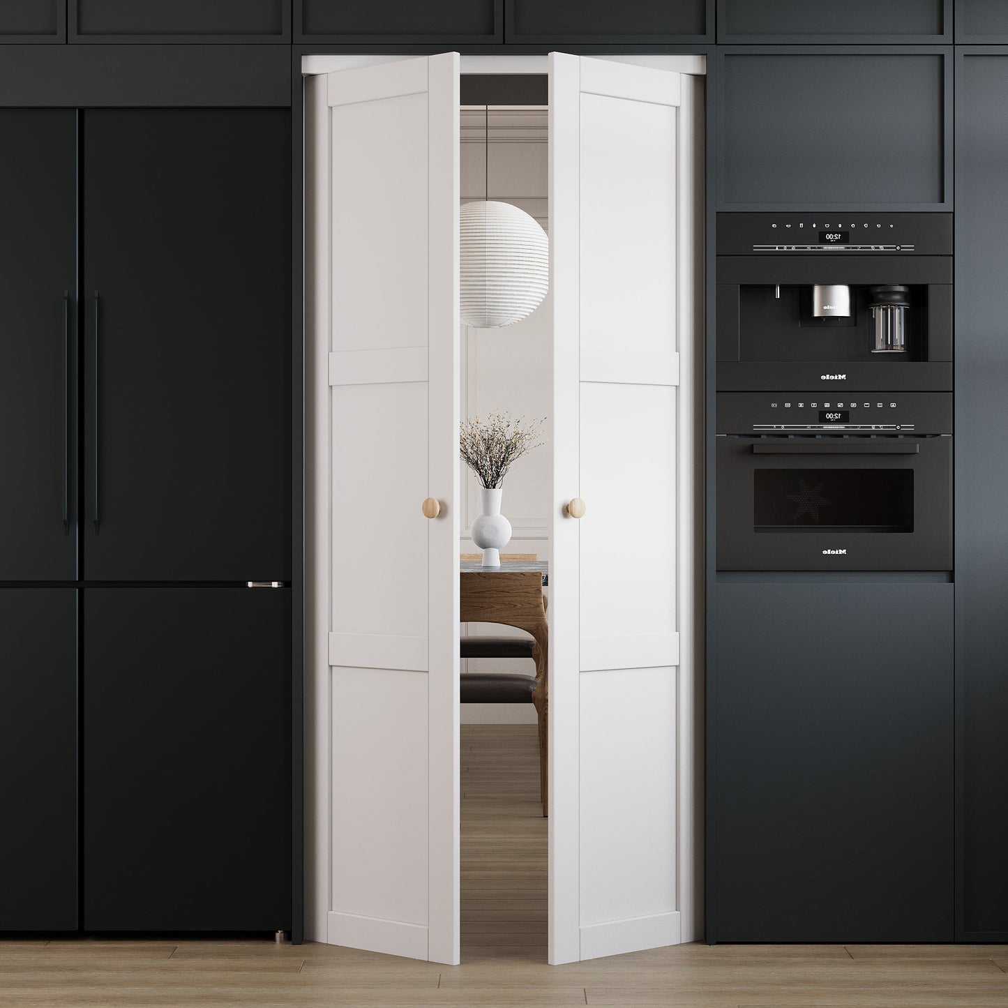 Jujubon 3-Lite Panel Closet  Pivot Door with Hardware Kit & Knob, Solid Core MDF Wood & Finished & PVC Surface, White