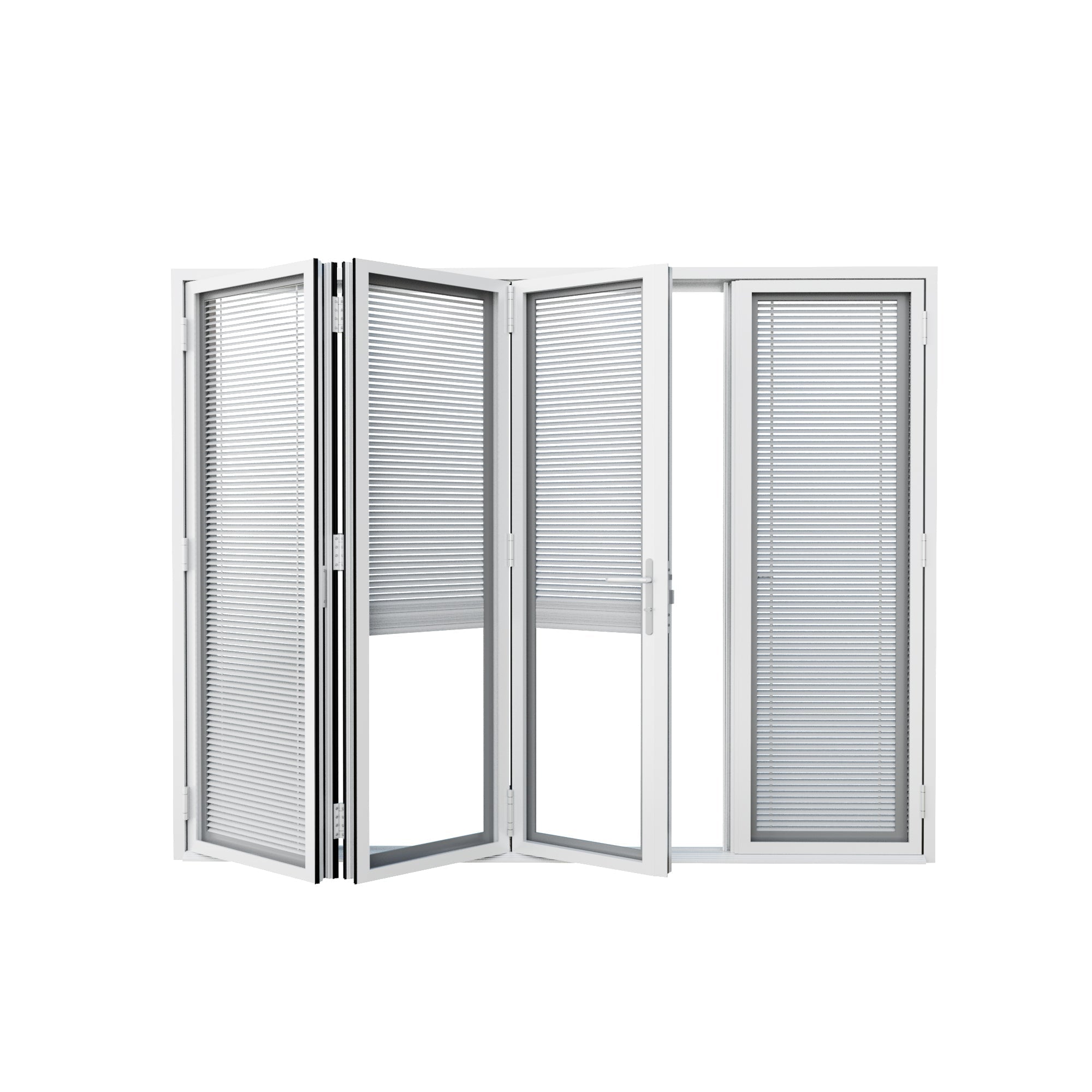 Jujubon 4 Panel Center Opening Outswing Double Louver White Aluminum Folding Patio Door