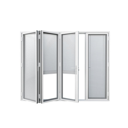 Jujubon 4 Panel Center Opening Outswing Double Louver White Aluminum Folding Patio Door