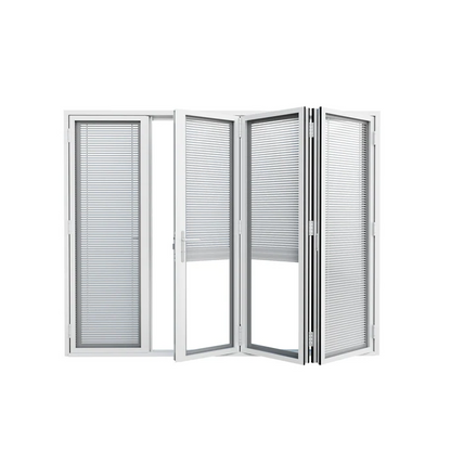 Jujubon 4 Panel Center Opening Outswing Double Louver White Aluminum Folding Patio Door