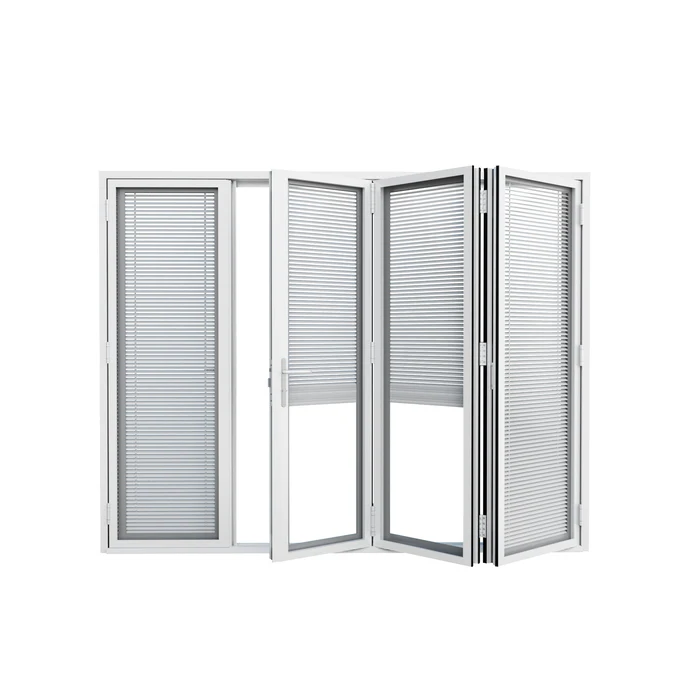 Jujubon 4 Panel Center Opening Outswing Double Louver White Aluminum Folding Patio Door