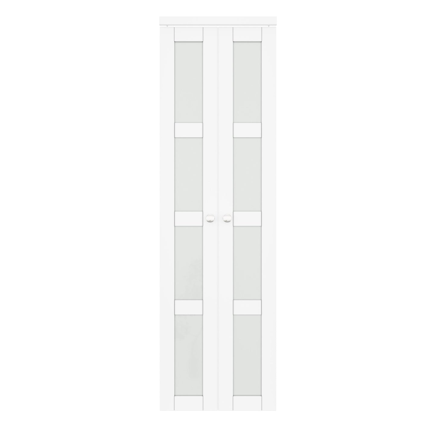 [Two Hardware Kits] Jujubon 4-Lite Tempered Frosted Glass French Pivot Door with Two Hardware Kits, Solid Core MDF Wood & PVC Covered Finished, White