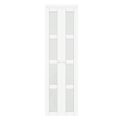 [Two Hardware Kits] Jujubon 4-Lite Tempered Frosted Glass French Pivot Door with Two Hardware Kits, Solid Core MDF Wood & PVC Covered Finished, White