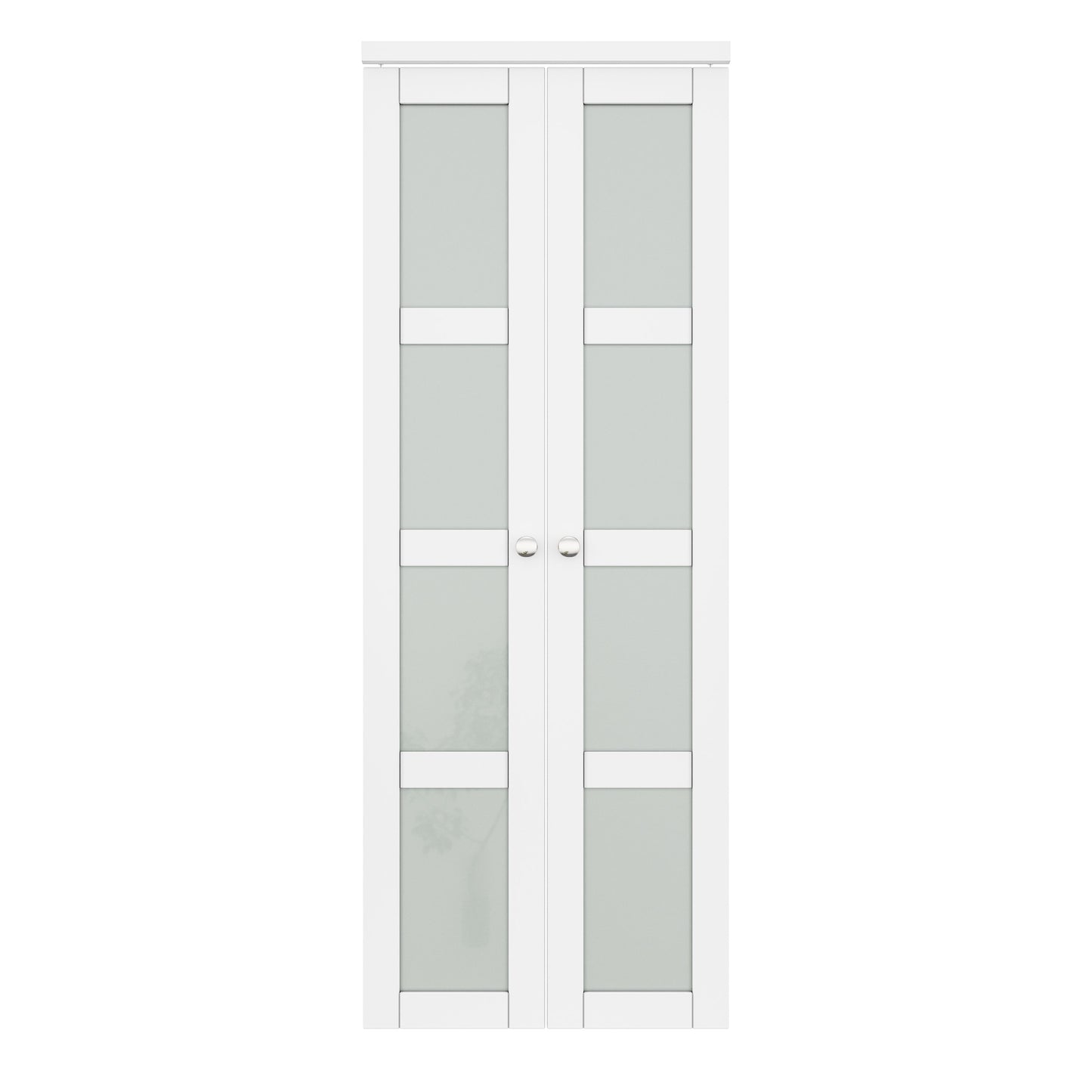 [Two Hardware Kits] Jujubon 4-Lite Tempered Frosted Glass French Pivot Door with Two Hardware Kits, Solid Core MDF Wood & PVC Covered Finished, White