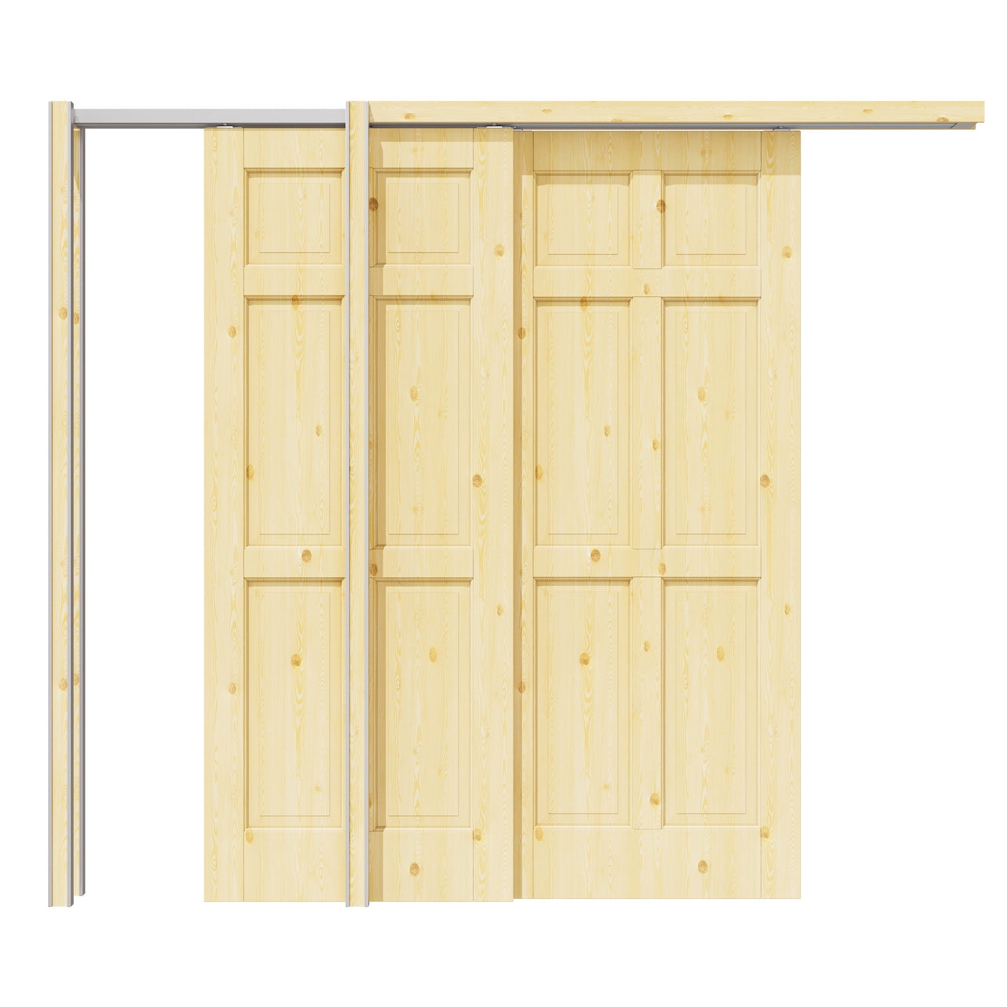 Jujubon 6 Panel Double Bypass Pocket Door with Hardware Kit & Soft Close & Frame, Pine Wood & Paint-grade Finished