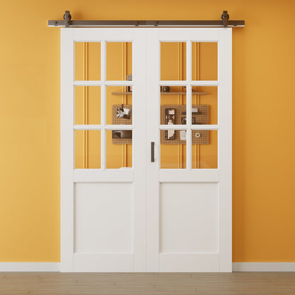 Pre-Assembled 6-Lite Clear Glass Bifold Barn Door, Paintable Pre-Finished MDF Bi Fold Barn Doors with Hardware Included, Interior Bifold Sliding Barn Door for Pantry Laundry Closet